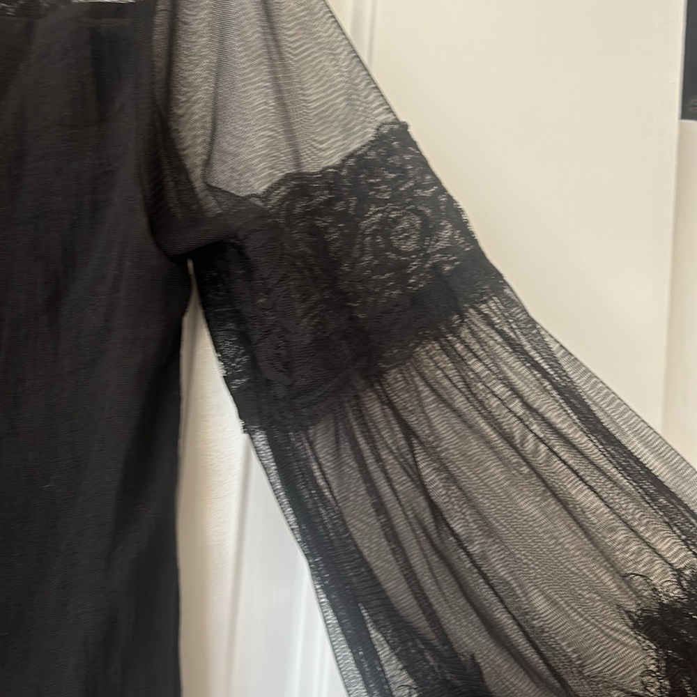Vici Black Lace Mesh Long Sleeved Tie Blouse - Picture 11 of 11